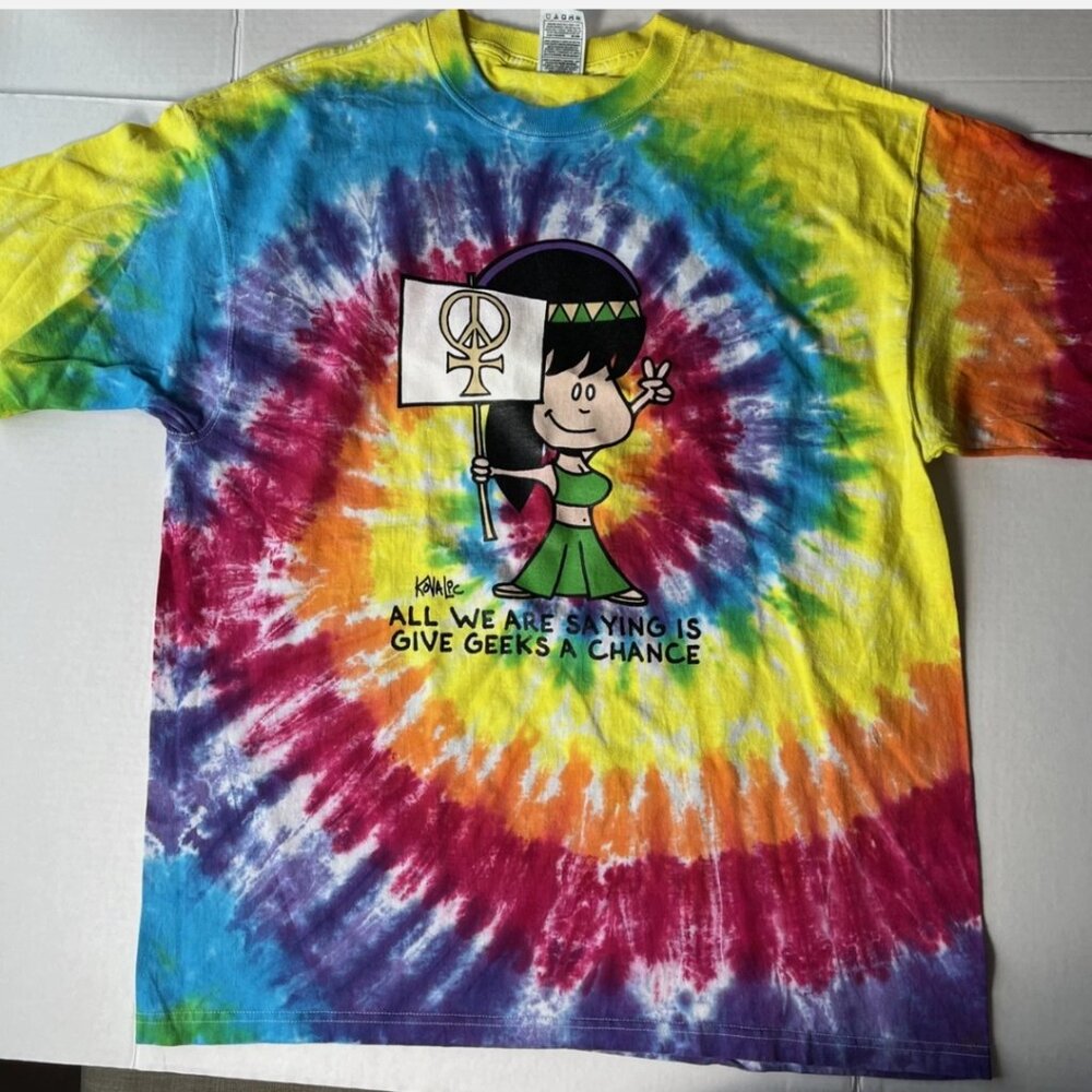 John Kovalic Give Geeks a Chance Tie Dye T Shirt XL Dork Tower
